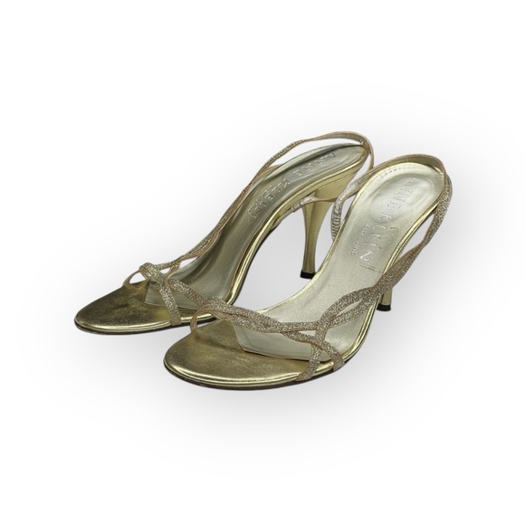 Vintage: Anne Klein 🝮 Glittery Stiletto Slingback Sandals 🝮 Metallic Gold 🝮 8.5 - Picture 7 of 16
